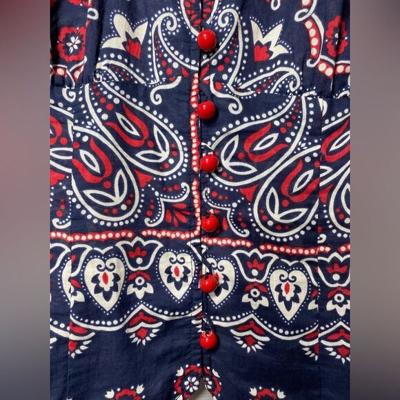NANETTE LEPORE Paisley Print Button Down Collared Blouse Navy Blue/Red Sz 6 - Picture 5 of 10